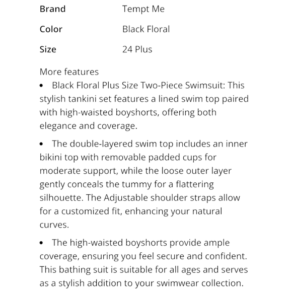 TEMPT ME - 24W Floral Black Two Piece - Picture 6 of 9